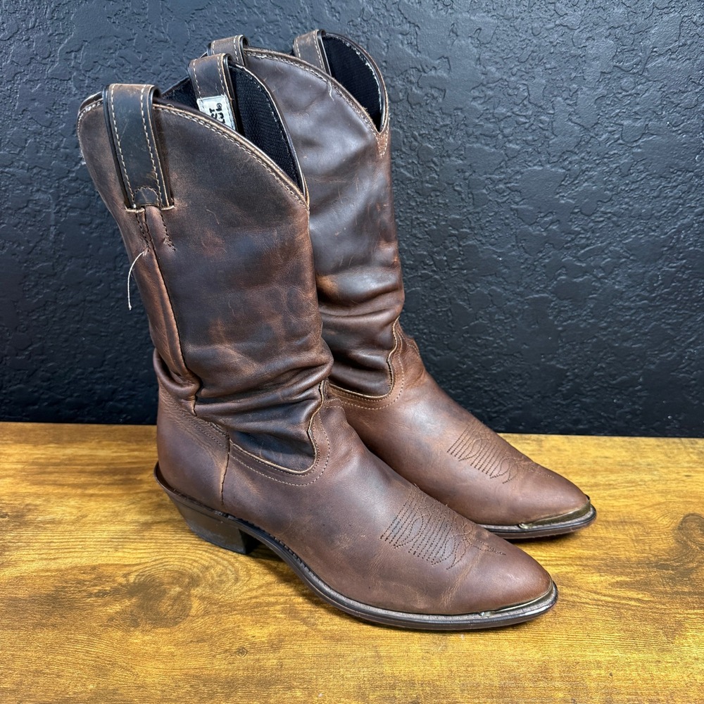 Code West Brown Leather Western Cowboy Slouch Boots Womens 8.5 M Made in USA